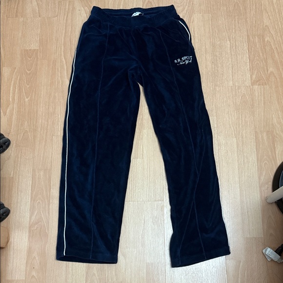 Sporty & Rich Pants - Sporty & Rich Navy Velour Track Pants